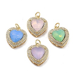 Mixed Color Brass Cubic Zirconia Pendants, with Faceted Glass & Jump Ring, Real 18K Gold Plated, Long-Lasting Plated, Lead Free & Cadmium Free, Heart, Mixed Color, 19x16.5x6.5mm, Jump Ring: 5x0.7mm, Inner Diameter: 3.6mm