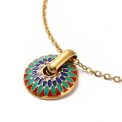 Golden Colorful Enamel Flower Pendant Necklace, 304 Stainless Steel Jewelry for Women, Golden, 15.55~15.94 inch(39.5~40.5cm)