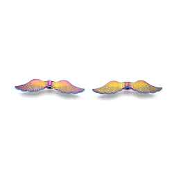 Rainbow Color Rack Plating Alloy Bead, Wing, Rainbow Color, 7.5x36x4mm, Hole: 1.2mm