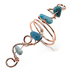 Apatite Natural Apatite Chips Finger Ring, Rack Plating Rose Gold Brass Wire Wrap Wide Ring, Inner Diameter: 17~19mm