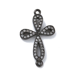 Черный Цвет Металла Стойка покрытие латунь микропаве прозрачный кубический цирконий цветок соединительные подвески, долговечный, без кадмия и без свинца, металлический черный , 26.5x15.5x2 мм, отверстие : 1~1.2 мм