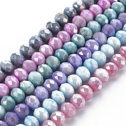 Mixed Color Opaque Baking Painted Glass Beads Strands, Imitation Stones, Faceted, AB Color Plated, Rondelle, Mixed Color, 8x6mm, Hole: 1.2mm, about 63~64pcs/strand, 15.87 inch~16.14 inch(40.3~41cm)