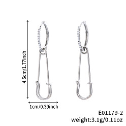 Серебро Геометрическая скрепка латунная прозрачная кубическая циркония брошь серьги-кольца, День святого Валентина, серебряные, 45x10 мм