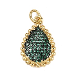 Зеленый Латунные микро проложить кубического циркония подвески, слеза, реальный 18 k позолоченный, без кадмия и без свинца, стойки покрытие, долговечный, с целью перехода в кольце, зелёные, 19.5x12.5x2 мм, отверстие : 3.3 мм
