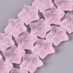 Pink Матовые прозрачные стеклянные бусины, звезда, розовые, 13~14x14.5~15x7~8 мм, отверстие : 0.7~0.9 мм, около 50 шт / нитка, 24.02~24.41 дюйм (61~62 см)