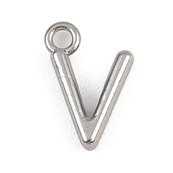 Letter V Латунь прелести, стойки покрытие, долговечный, без кадмия и без свинца, платина, Буква V, 9x5.5x2 мм, отверстие : 1.2 мм
