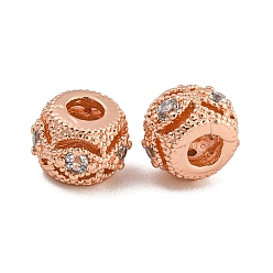 Розовое Золото Покрытие стойки латунь микропаве прозрачные кубические циркониевые бусины, без свинца и без кадмия, долговечный, круглые, розовое золото , 6x4.5 мм, отверстие : 2 мм