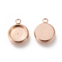 Rose Gold Ion Plating(IP) 304 Stainless Steel Pendant Cabochon Settings, Flat Round, Rose Gold, Tray: 8mm, 13x10x3mm, Hole: 1.8mm