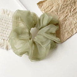 Extra Large Eugenia Lace - Military Green Chic Oversized Organza Hair Scrunchie for Girls, Sweet and Elegant French Style Headband with Fairy Mesh Bow Tie