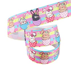 Rabbit Easter Theme Printed Polyester Grosgrain Ribbons, Flat, Rabbit Pattern, 1 inch(25mm), about 9.84 Yards(9m)/Roll
