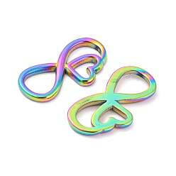 Rainbow Color 304 Stainless Steel Connector Charms, Infinity Links with Heart, Rainbow Color, 22x11.5x1.8mm
