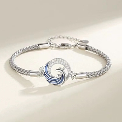 Белый Латунь ссылка браслеты для женщин, форма волны, с плетеным кожаным шнуром, белые, 6-1/4 дюйм (16 см)