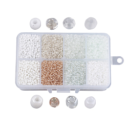 Blanc 12/0 perles de rocaille de verre, mixedstyle, ronde, blanc, 2~2.5x2mm, trou: 0.5 mm, environ 12500 pcs / boîte, boîte d'emballage: 11x7x3 cm