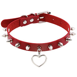Red Punk Rivet Spike Lock Collar Chain Necklace with Soft Girl Peach Heart Pendant