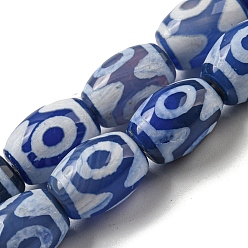Hexagon Tibetan Style dZi Beads Strands, Dyed Natural Agate Beads Strands, Rice, Hexagon, 13.5~14x10~10.5mm, Hole: 1mm, about 25pcs/strand, 13.58 inch(34.5cm)
