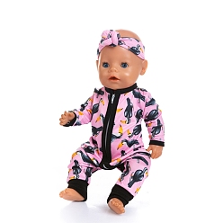 Pearl Pink Cloth Doll Jumpsuit & Headband, with Flower & Animal & Fruit Pattern, for 18 inch Girl Doll Dressing Accessories, Pearl Pink, 457.2mm