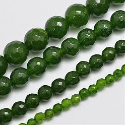 Dark Olive Green Natural Malaysia Jade Bead Strands, Imitation  TaiWan Jade, Round, Dyed, Faceted, Dark Olive Green, 6mm, Hole: 0.8mm, about 63pcs/strand, 14.5 inch