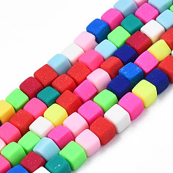 Colorful Handmade Polymer Clay Beads Strands, Cube, Colorful, 4x4x4mm, Hole: 1.4mm, about 89~91pcs/strand, 15.55 inch~15.94 inch(39.5~40.5cm)