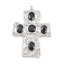 Черный 304 микро нержавеющей стали прокладывать Цирконом подвески, крест прелести, цвет нержавеющей стали, чёрные, 43.5x32.5x4 мм, отверстие : 2.8 мм