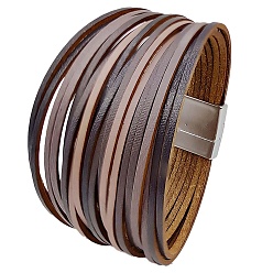 Rosy Brown PU Leather Multi-strand Bracelets, with Magnetic Clasps, Rosy Brown, 8-1/8 inch(20.5cm)