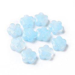 Light Sky Blue Opaque Acrylic Beads, Glitter Beads, Flower, Light Sky Blue, 14.5x15x6.5mm, Hole: 2mm, 496pcs/500g