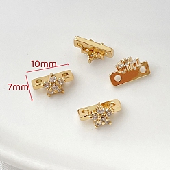 Flower Brass Micro Pave Clear Cubic Zirconia Slide Charms, Golden, Flower, 7x10mm
