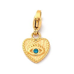 Синий Циркон Сердце 304 подвеска из нержавеющей стали со стразами украшения, с застежкой в виде клешни лобстера, ионное покрытие (IP), реальный 14 k позолоченный, синий циркон, 21.5 мм