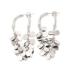 Platinum Brass Teardrop Charms Hoop Earrings, Cluster Long Drop Earrings for Women, Platinum, 52x27x5mm, Pin: 0.9mm