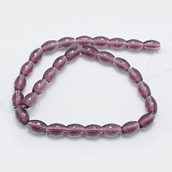 Old Rose Transparent Glass Beads Strands, Faceted, Drum, Old Rose, 11.5x8mm, Hole: 1.2mm, about 30pcs/strand, 13.7 inch(35cm)