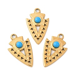 Golden Ion Plating(IP) 304 Stainless Steel Pendants, Dart Charms, with Synthetic Turquoise, Golden, 25x15x4mm, Hole: 2.5mm