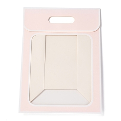 Pink Rectangle Paper Bags, Flip Over Paper Bag, with Handle and Plastic Window, Pink, 35x25x15cm