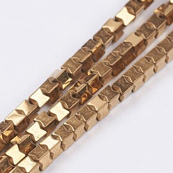 Golden Plated Electroplate Non-Magnetic Synthetic Hematite Beads Strands, Cube, Golden Plated, 4x4x4mm, Hole: 0.5mm, about 107pcs/strand, 16.1 inch(41cm)