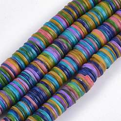 Mixed Color Dyed Freshwater Shell Beads, Disc/Flat Round, Heishi Beads, Mixed Color, 13x1~2.5mm, Hole: 1mm, about 194~198pcs/strand, 14.9 inch~15.5 inch