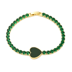 Зеленый Латунные браслеты-цепочки с микропаве из кубического циркония для женщин, сердце, cmолой, долговечный, без кадмия и без свинца, реальный 18 k позолоченный, зелёные, 7-1/2x1/8 дюйм (19x0.4 см)