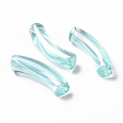 Turquoise UV Plating Transparent Rainbow Iridescent Acrylic Beads, Curved Tube, Turquoise, 32~33x10x8mm, Hole: 1.6mm