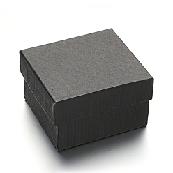 Black Rectangle Cardboard Jewelry Boxes for Watch, with Sponge Pad Inside, Black, 89x81x54mm