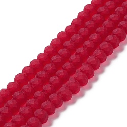 Red Transparent Glass Beads Strands, Faceted, Frosted, Rondelle, Red, 8mm, Hole: 1mm, about 65~68pcs/strand, 15.7~16.1 inch(40~41cm)