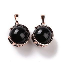 Obsidian Natural Obsidian Pendants, Ball Sphere Charms with Rose Gold Tone Brass Findings, 24x21x18mm, Hole: 8x5mm