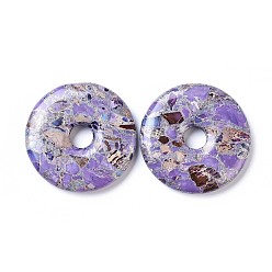 Purple Synthetic Silver Line and Regalite/Imperial Jasper/Sea Sediment Jasper Big Pendants, Donut/Pi Disc, Purple, Donut Width: 20mm, 50x8mm, Hole: 10mm