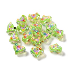 Green Yellow Valentine's Day Transparent Acrylic Beads, with Enamel, Heart, Green Yellow, 16x20~21x12~13mm, Hole: 1.5~1.6mm