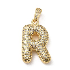 Letter R Brass Micro Pave Cubic Zirconia Pendants, Cadmium Free & Lead Free, Long-Lasting Plated, Real 18K Gold Plated, Letter R, 23.5x14.5x5.5mm, Hole: 4.5x3mm