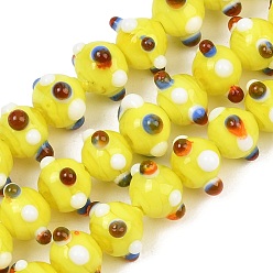 Yellow Handmade Bumpy Lampwork Beads Strands, Round, Yellow, 11.5x11.5x8.5mm, Hole: 1.4mm, about 45pcs/strand, 13.74''~14.13"(34.9~35.9cm)