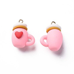 Pink Handmade Polymer Clay Pendants, with Light Gold Iron Loops, Christmas, Feeding-bottle with Heart, Pink, 24.5~26.5x18.5~19.5x14~15mm, Hole: 1.8~2mm
