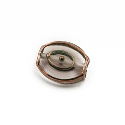 Misty Rose Transparent Czech Glass Beads, Flat Oval with Golden Evil Eye, Misty Rose, 13x12mm