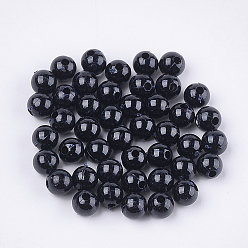 Черный Непрозрачные пластиковые бусины, круглые, чёрные, 6x5.5 мм, отверстие : 1.8 мм