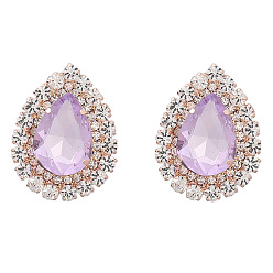 purple Sparkling Crystal Drop Earrings for Women, Exaggerated Alloy Diamond Studs with Glass Gems
