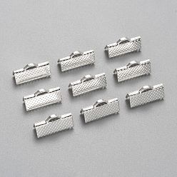 Silver Iron Ribbon Crimp Ends, Silver Color Plated, about 8mm long, 16mm wide, hole: 1mm