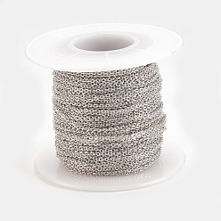 Real Platinum Plated Brass Cable Chains, Soldered, with Spool, Flat Oval, Real Platinum Plated, 1.5x1.3x0.3mm, about 98.42 Feet(30m)/roll