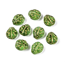 Зеленый лайм Стеклянные бусины, жук, золотой металл обвитыми, зеленый лайм, 9x8x5 мм, отверстие : 1 мм