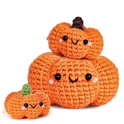 Pumpkin DIY Knitting Kits for Beginners, including Wool Yarn, Fiber Refill, Crochet Hooks, Scissor, Stitch Marker, Instruction, Yarn Needle, Craft Eye, Autumn Pumpkin